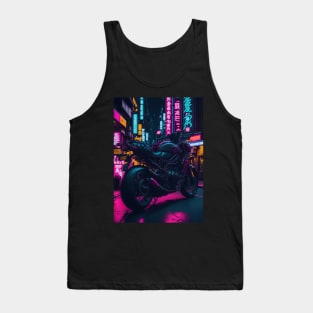 Neon Speedster: Motorcycle Majesty in a Japanese Metropolis Tank Top